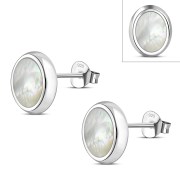  Mother of Pearl Oval Stud Silver Earrings - e359